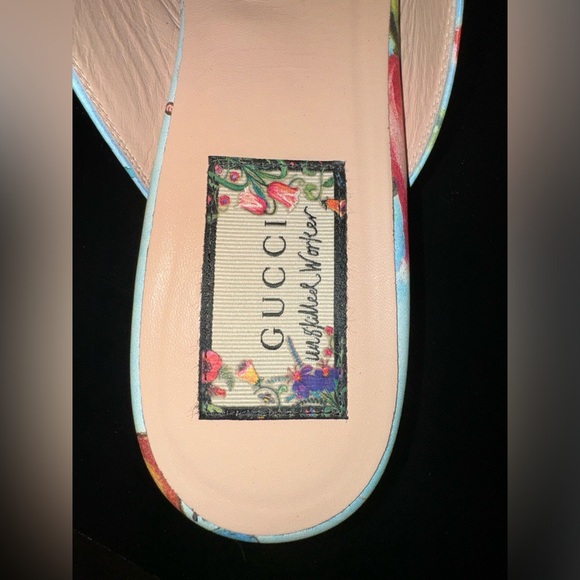 Gucci xSkilled Worker Flora Painted Princetown Slipper 39 Cloudy Blue Multicolor - Picture 7 of 9